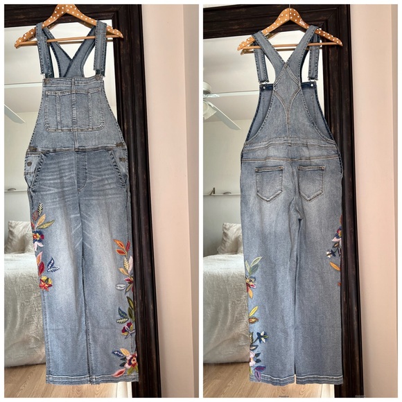 Driftwood Brady Floral Embroidered Denim Overalls Large New With Tags - Picture 2 of 5
